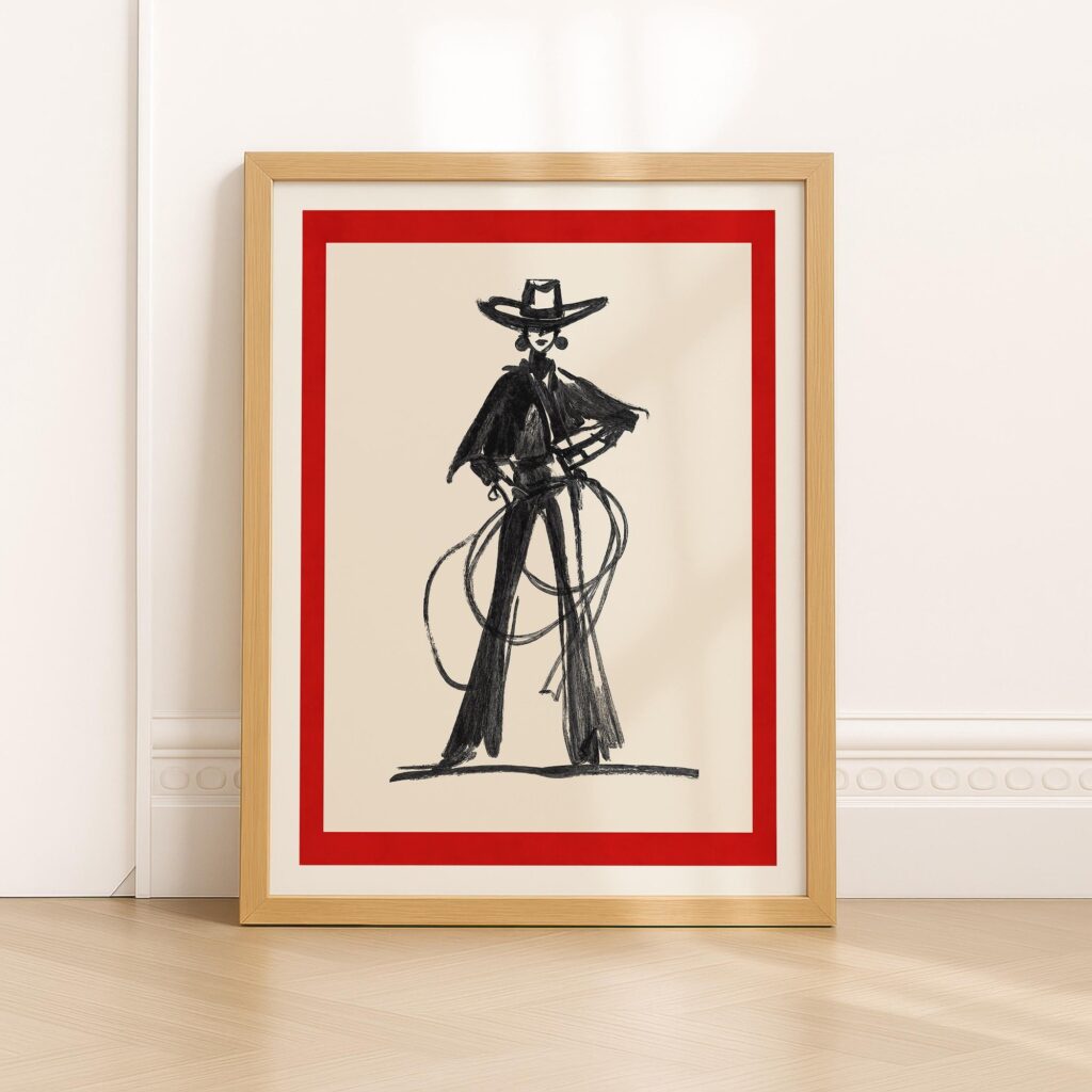 Cowgirl Line Art Print Minimalist Western Ranch Decor