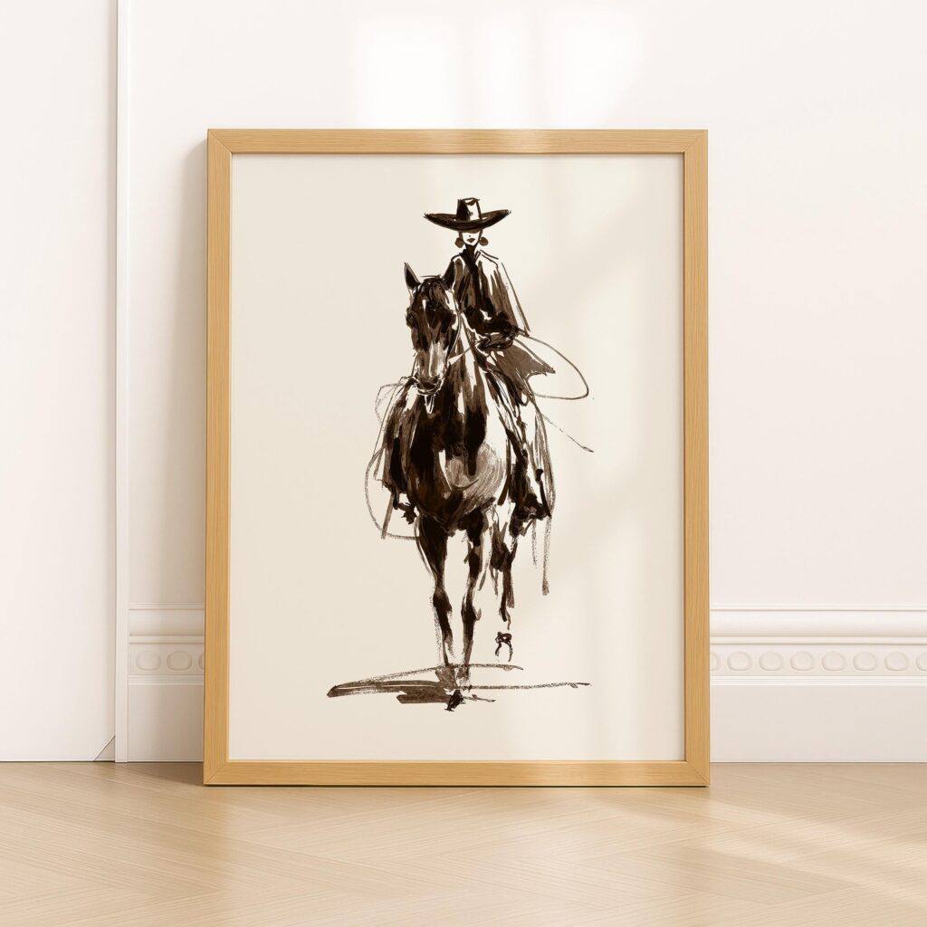 Cowgirl Line Art Print Minimalist Western