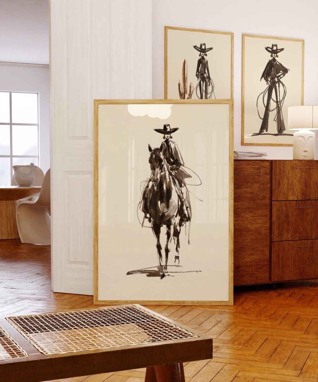 Cowgirl Line Art Print Set