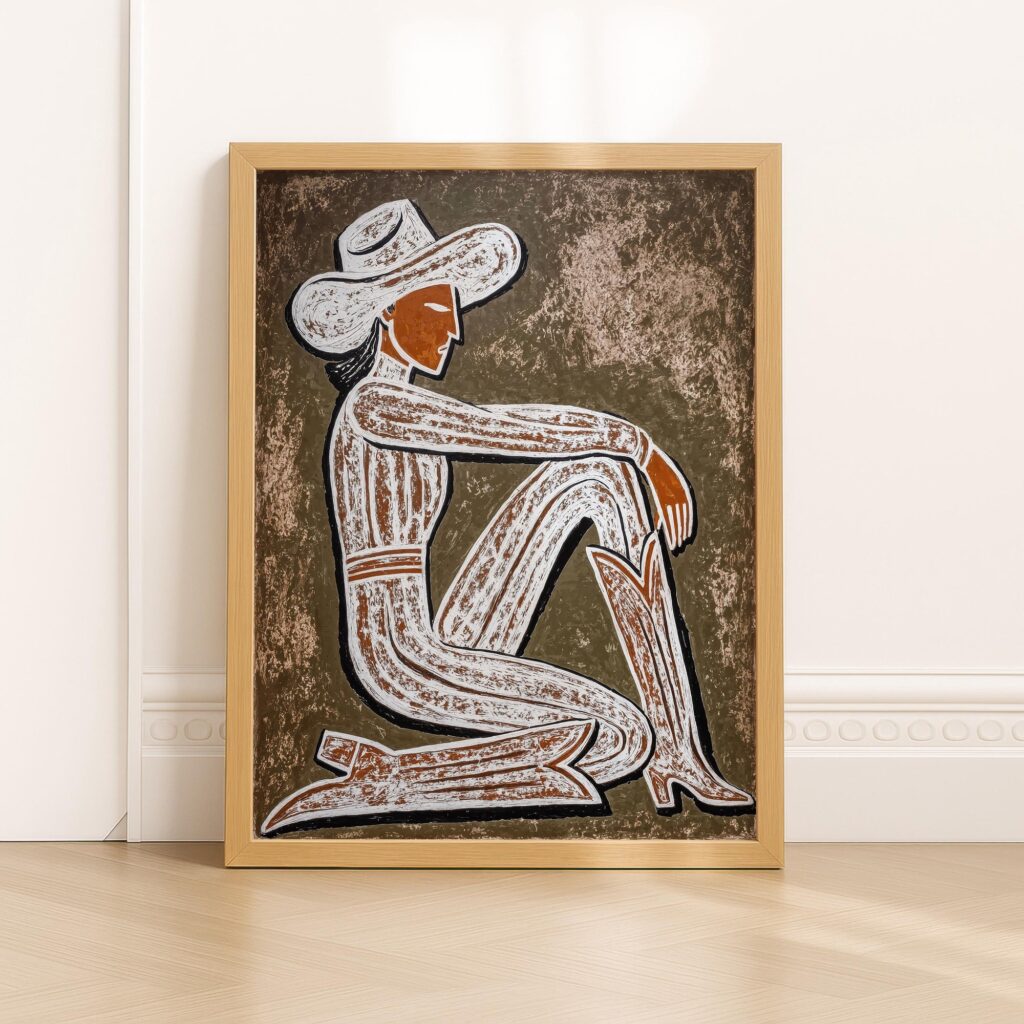 Cowgirl Linocut Art Print