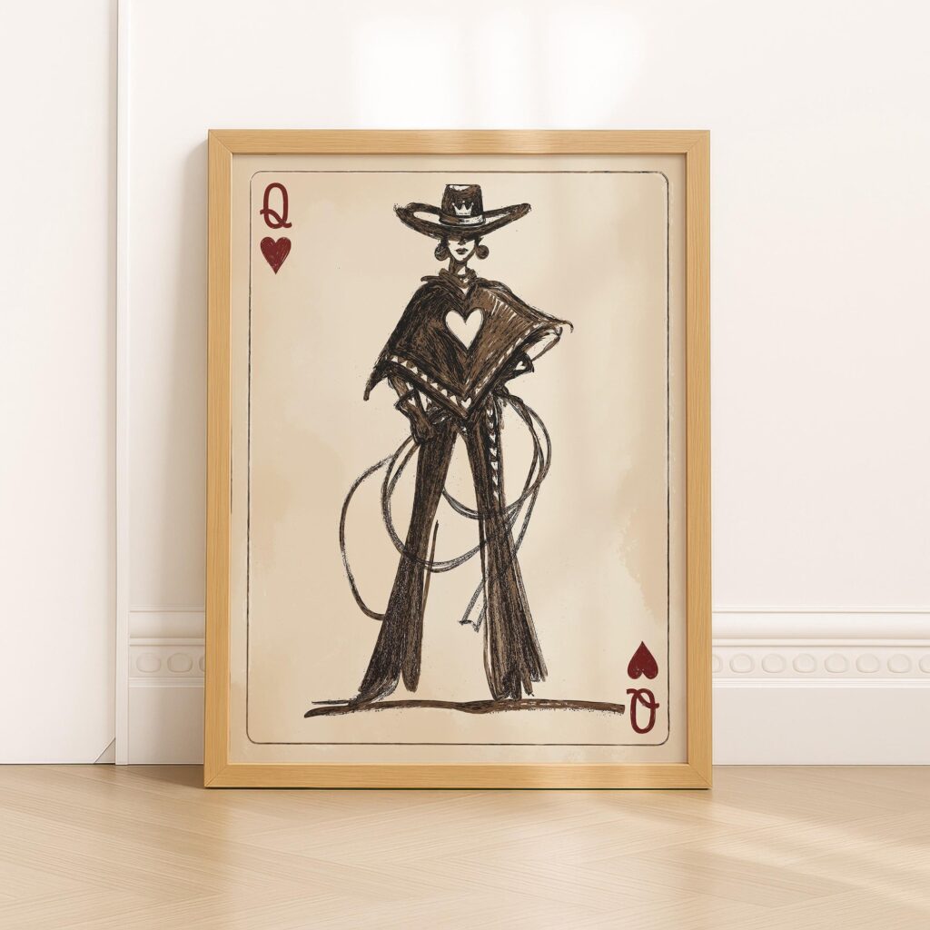 Cowgirl Queen of Hearts Playing Card Art