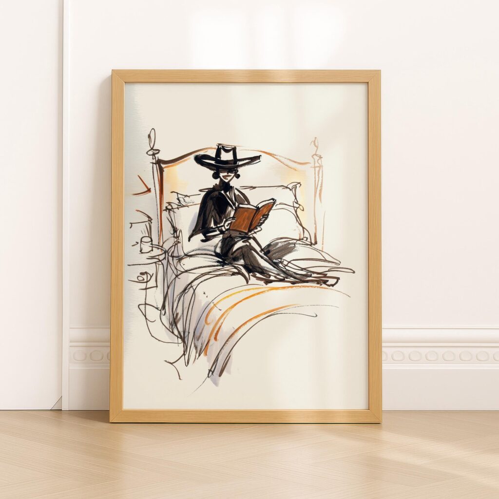 Cowgirl Reading Print Western Bedroom Wall Art