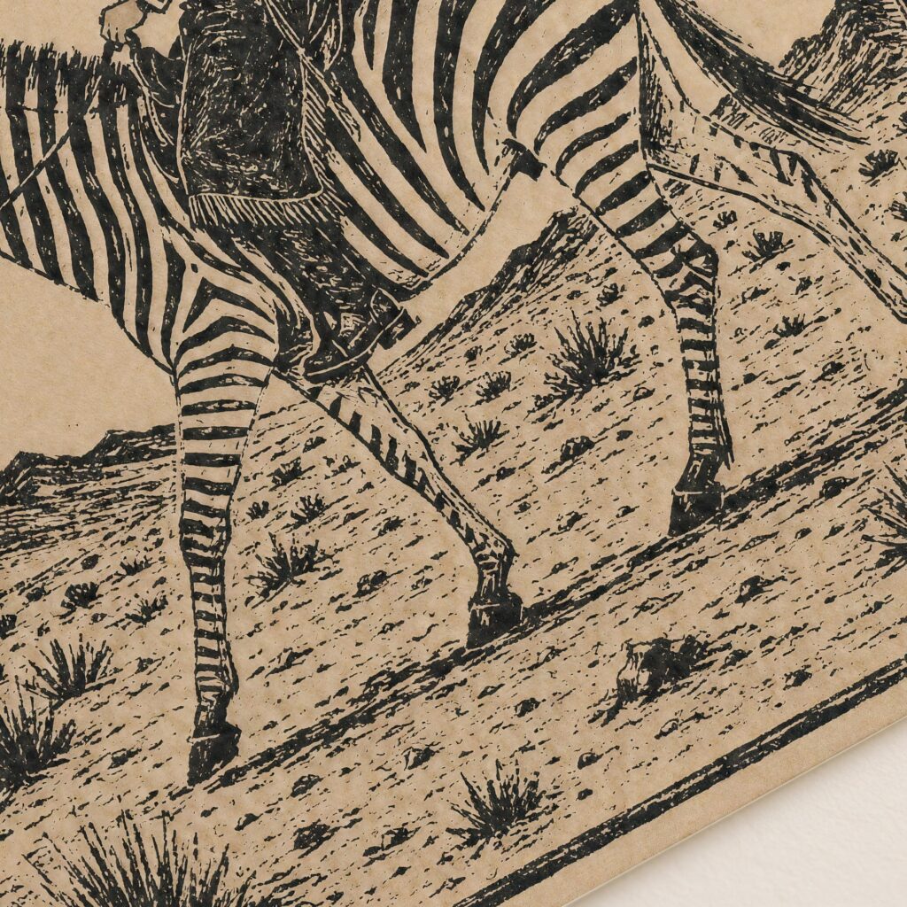 Cowgirl Riding a Zebra in the Desert Print