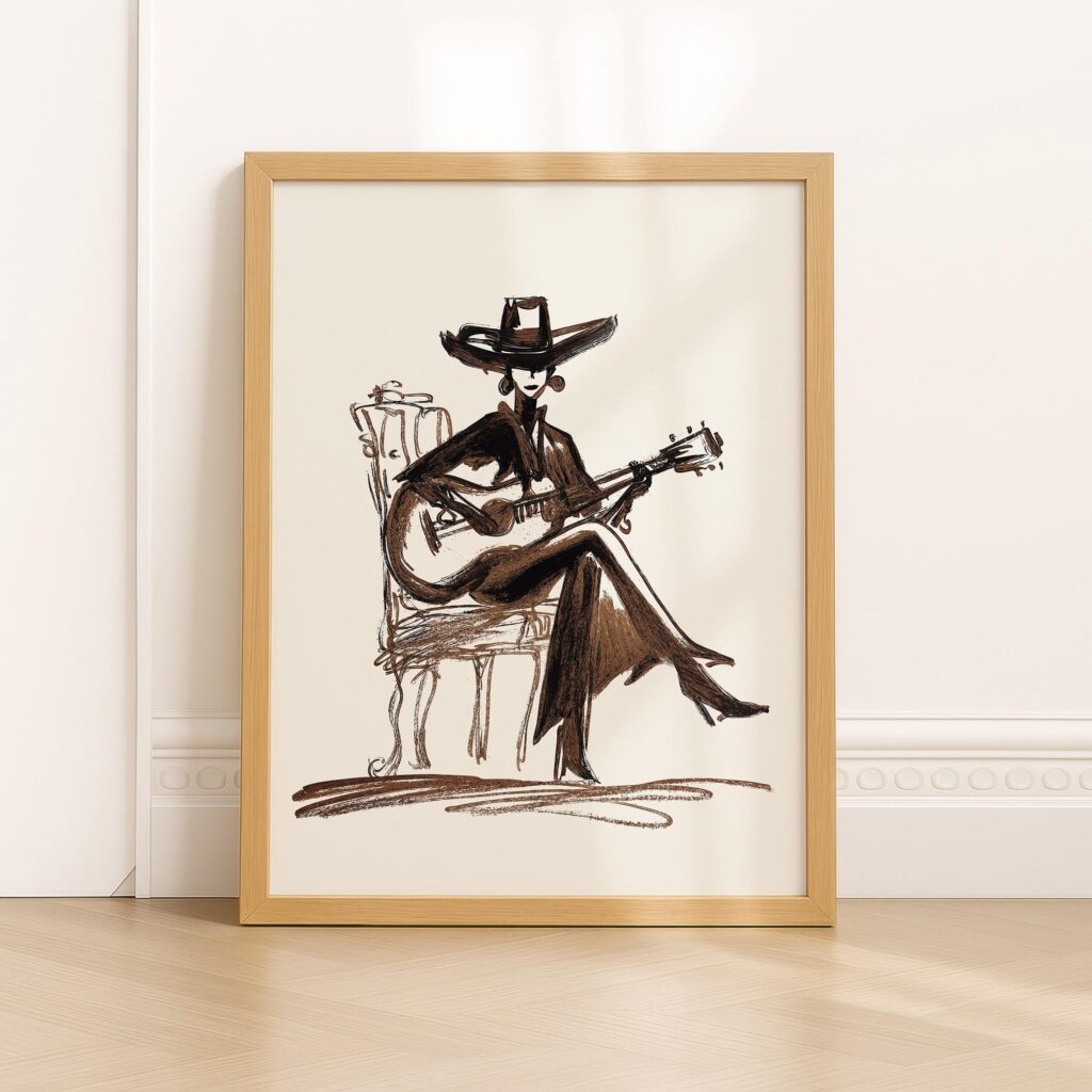 Cowgirl With Guitar Art Print