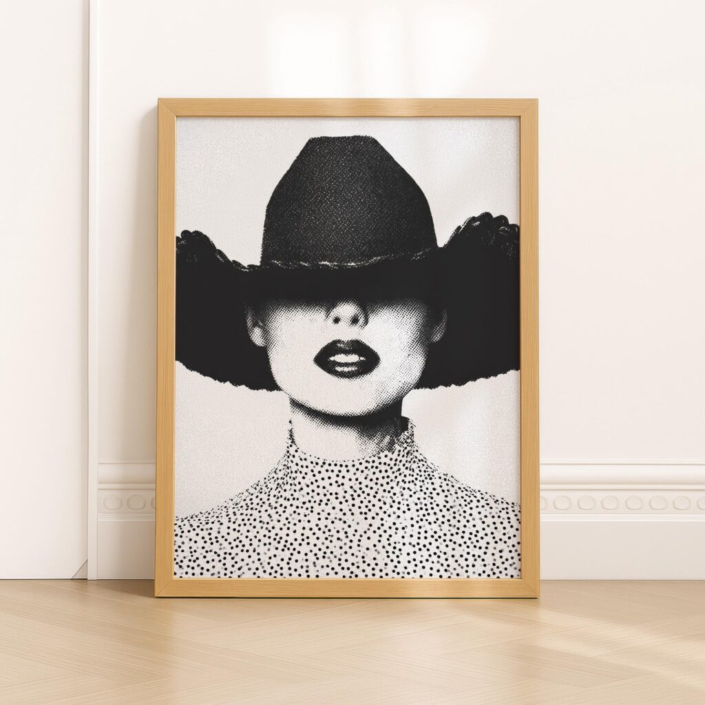 Cowgirl with Hat Fashion Half Tone Print