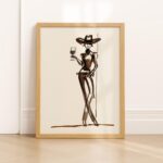 Cowgirl with Wine Glass Ink Sketch Print