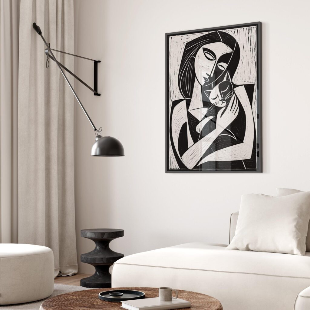 Cubist Woman and Cat Print