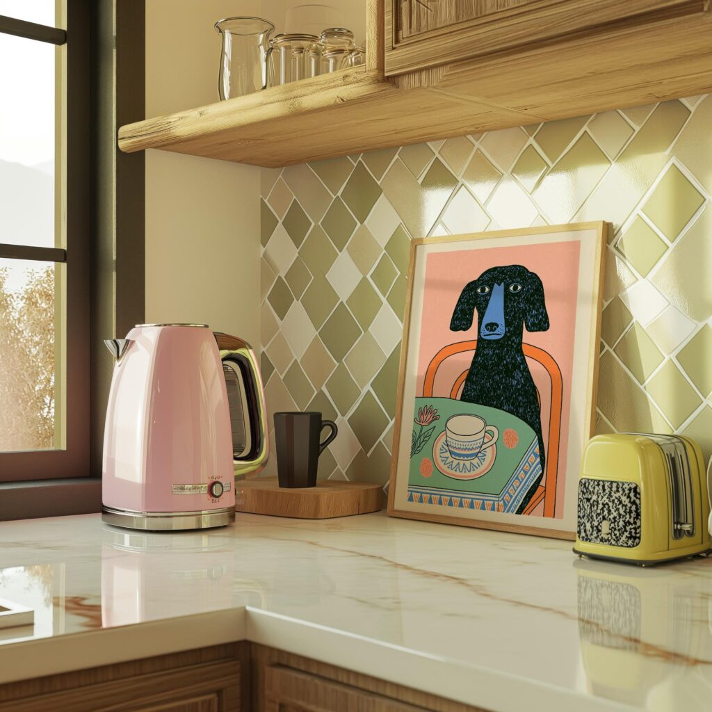 Dog with Coffee Print