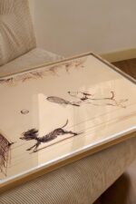 Dogs Playing Tennis Ink Sketch Print