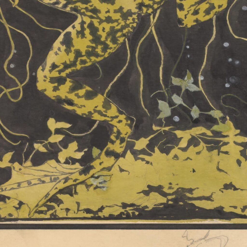 Frog in Water Art Nouveau Woodcut Print