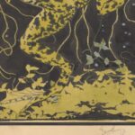 Frog in Water Art Nouveau Woodcut Print