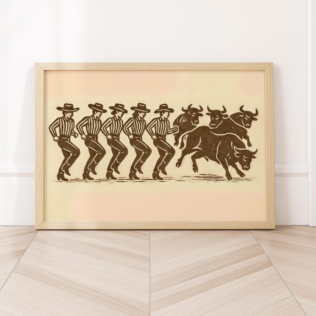 Funny Cowboys and Bulls Line Dance Print