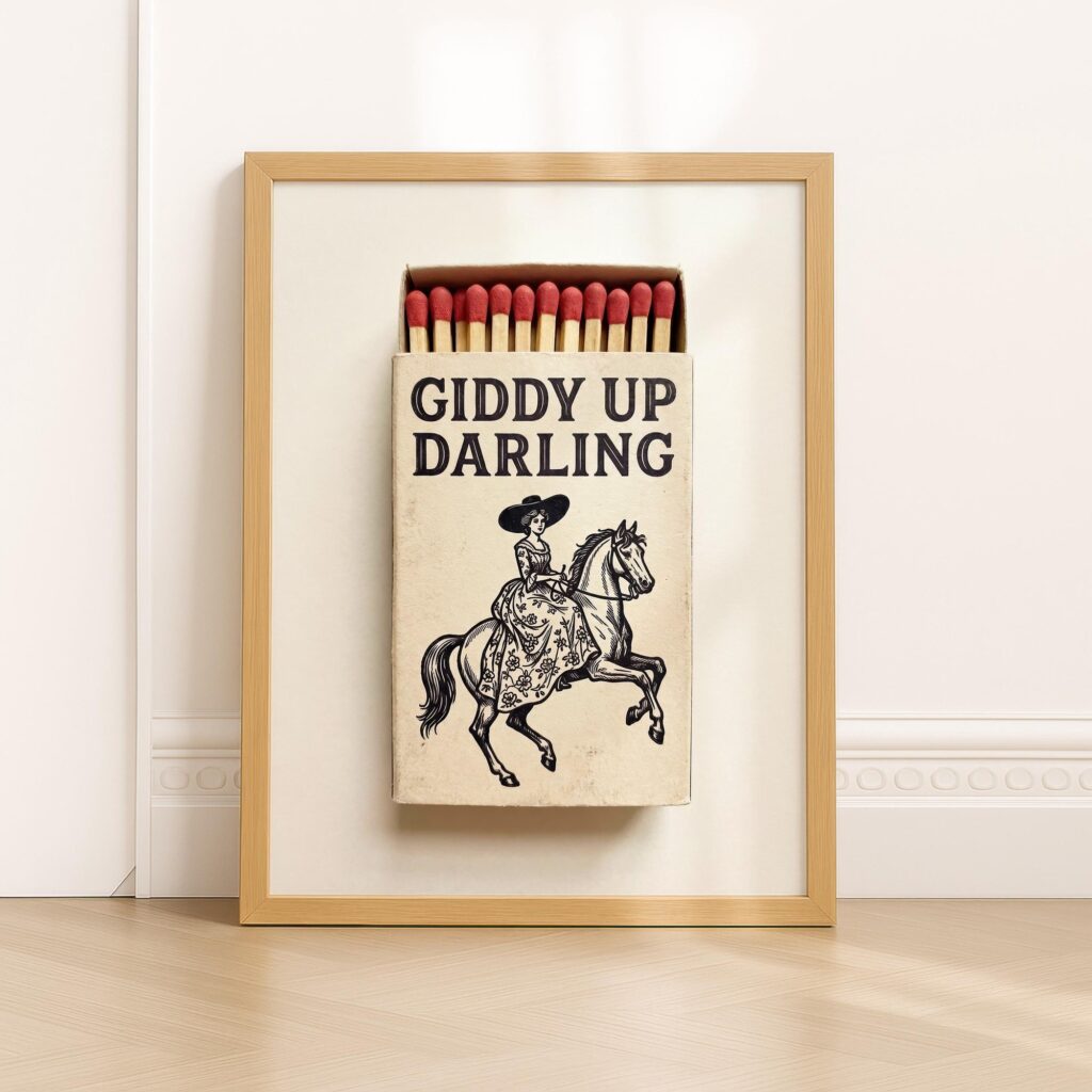 Giddy Up Darling Cowgirl Matchbox Art Print