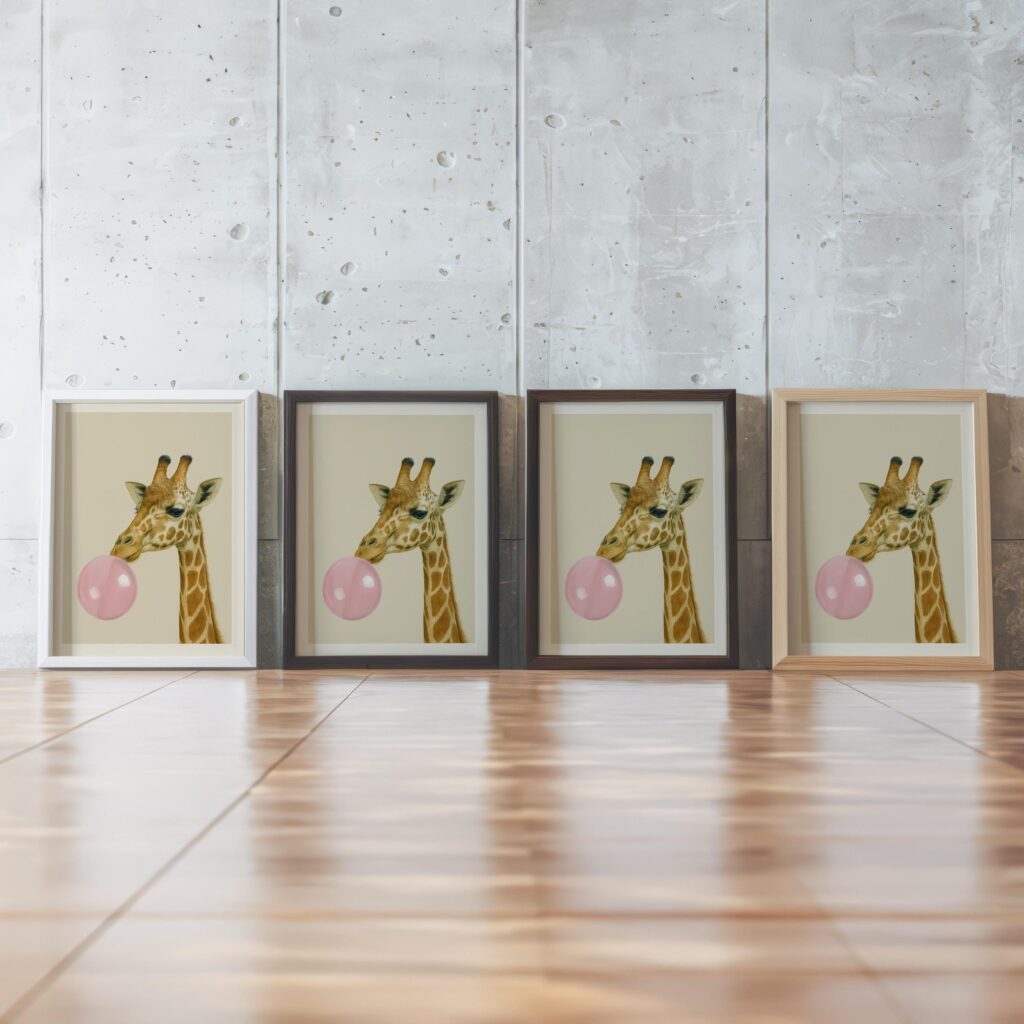 Giraffe with Bubblegum Print