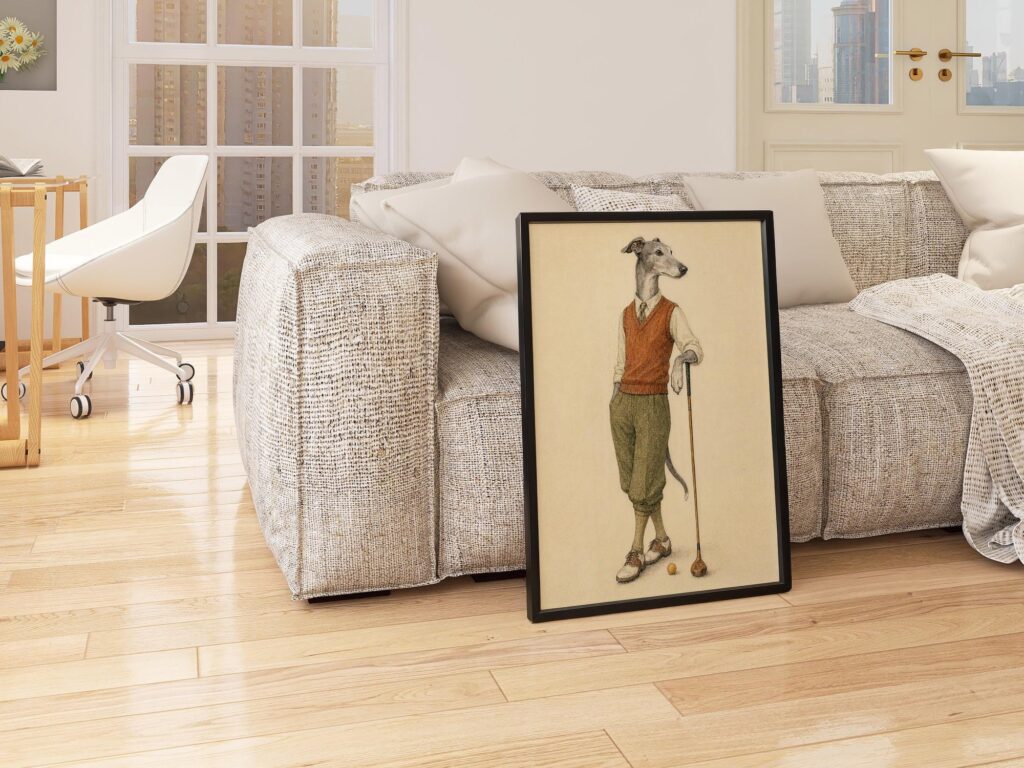 Greyhound Golfer Portrait Print