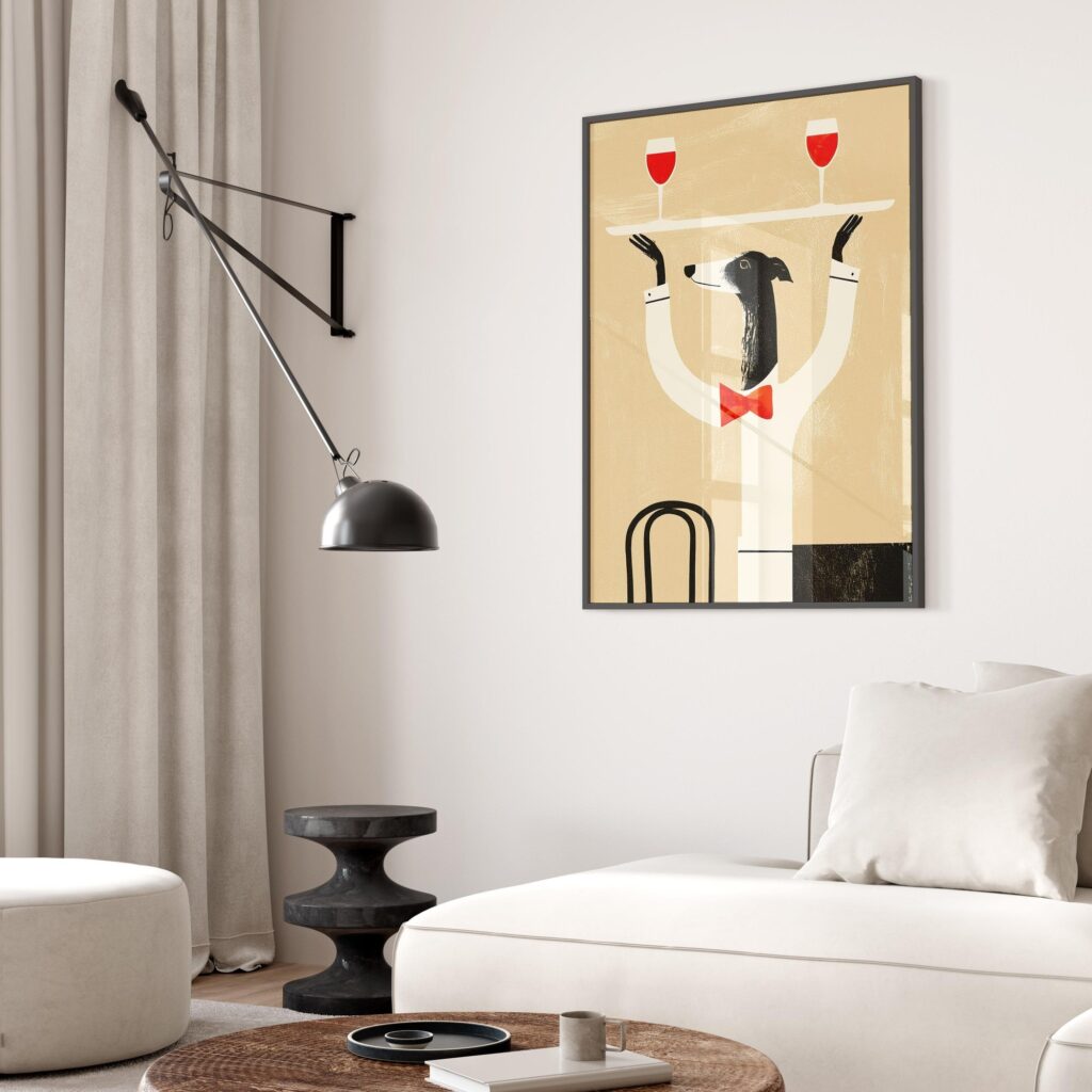 Greyhound Waiter Wine Print