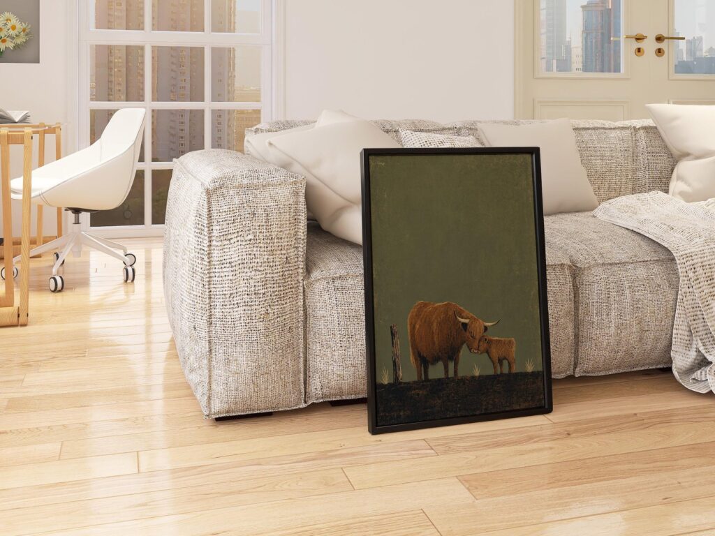 Highland Cow and Calf Nuzzling Print