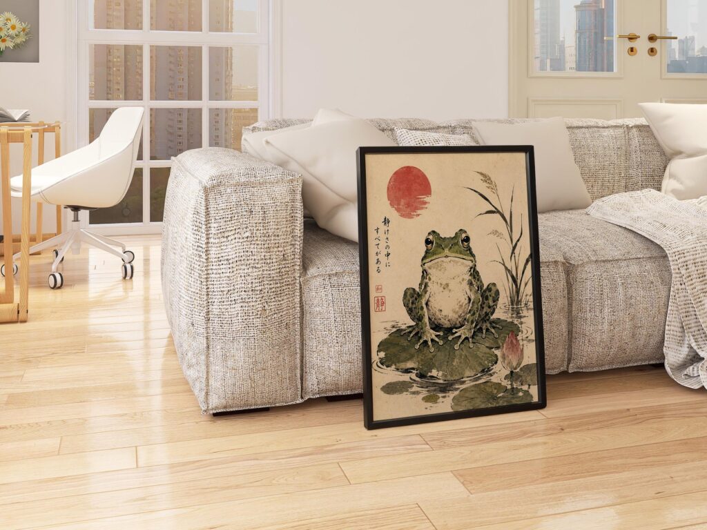 Japanese Frog on Lily Pad Print