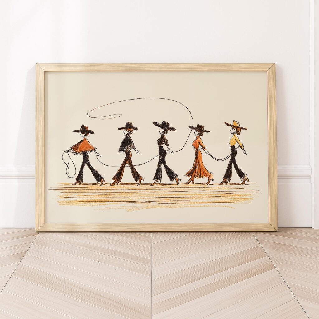 Line Dancing Cowgirls Art Print