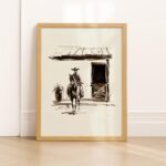 Minimal Western Cowgirl Horse Sketch Wall Print