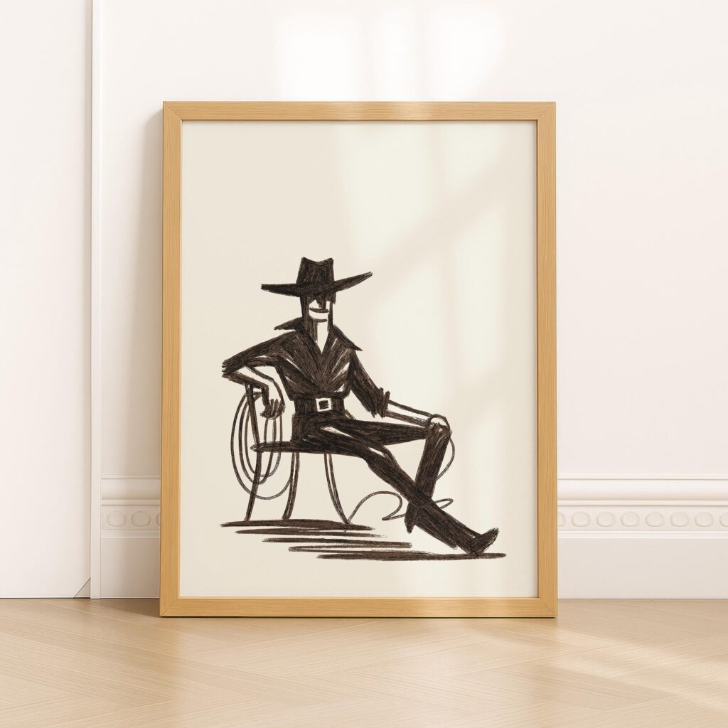 Minimalist Cowboy Sketch Art Print
