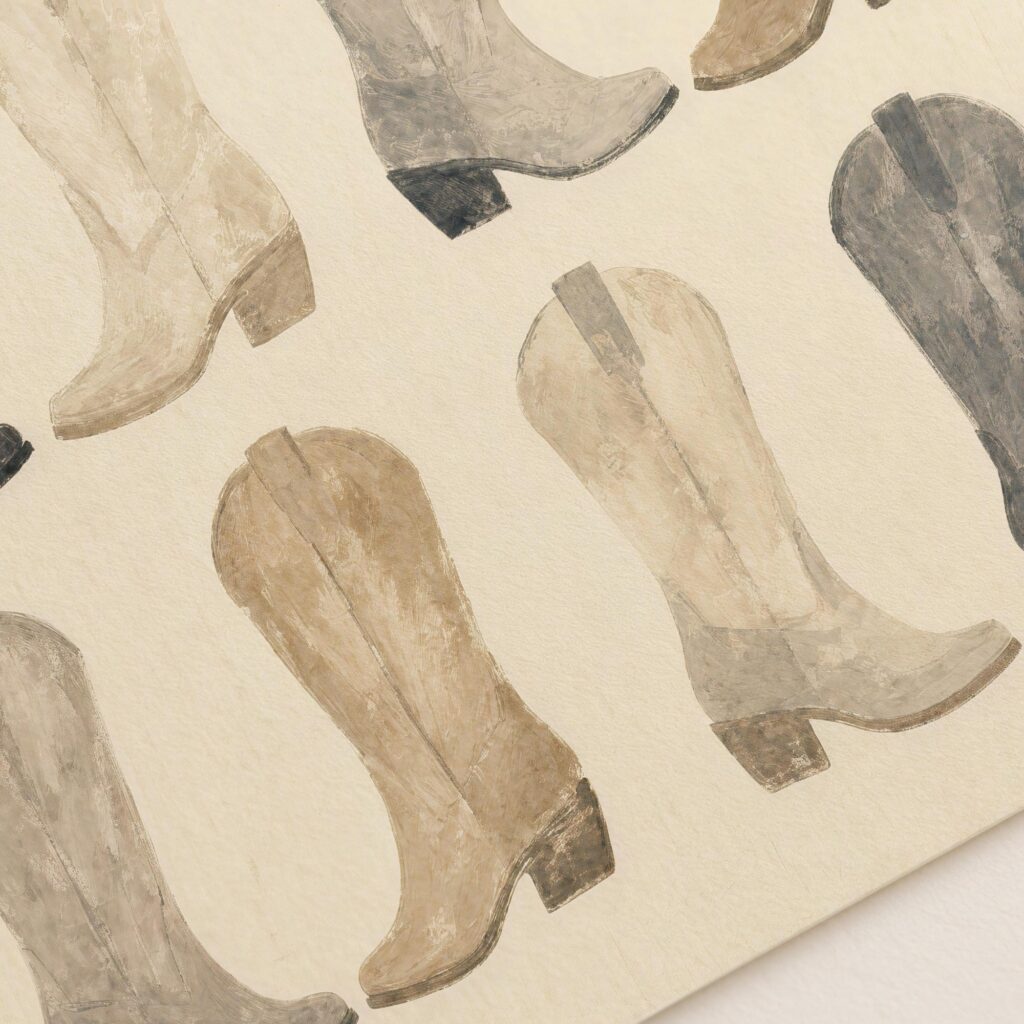 Neutral Cowgirl Cowboy Boots Print