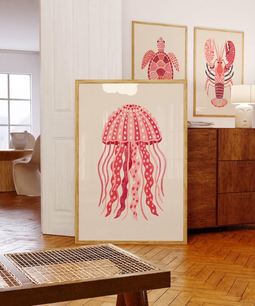 Pink Sea Creatures Print Set