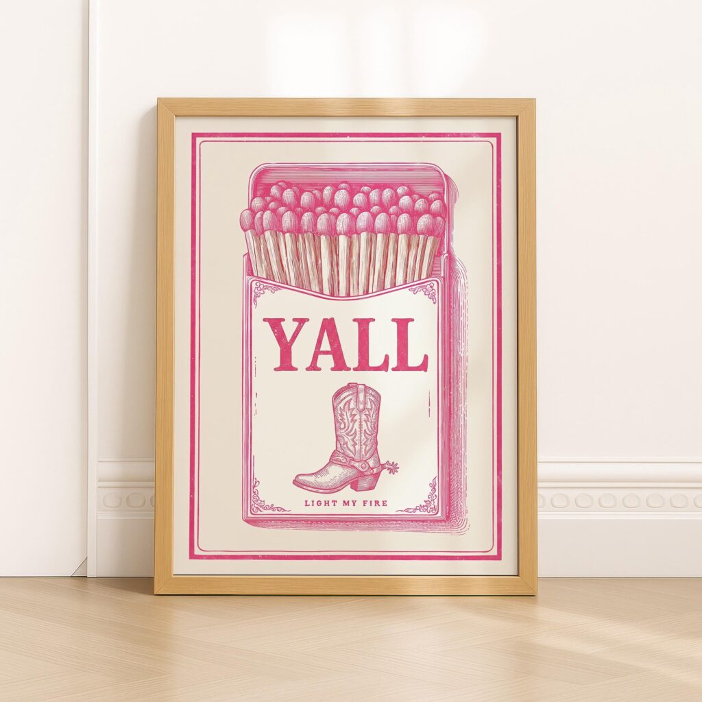 Pink Yall Cowgirl Boot Matchbox Art Print