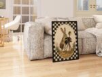 Rabbit Photographer with Antique Camera on Checkerboard Print