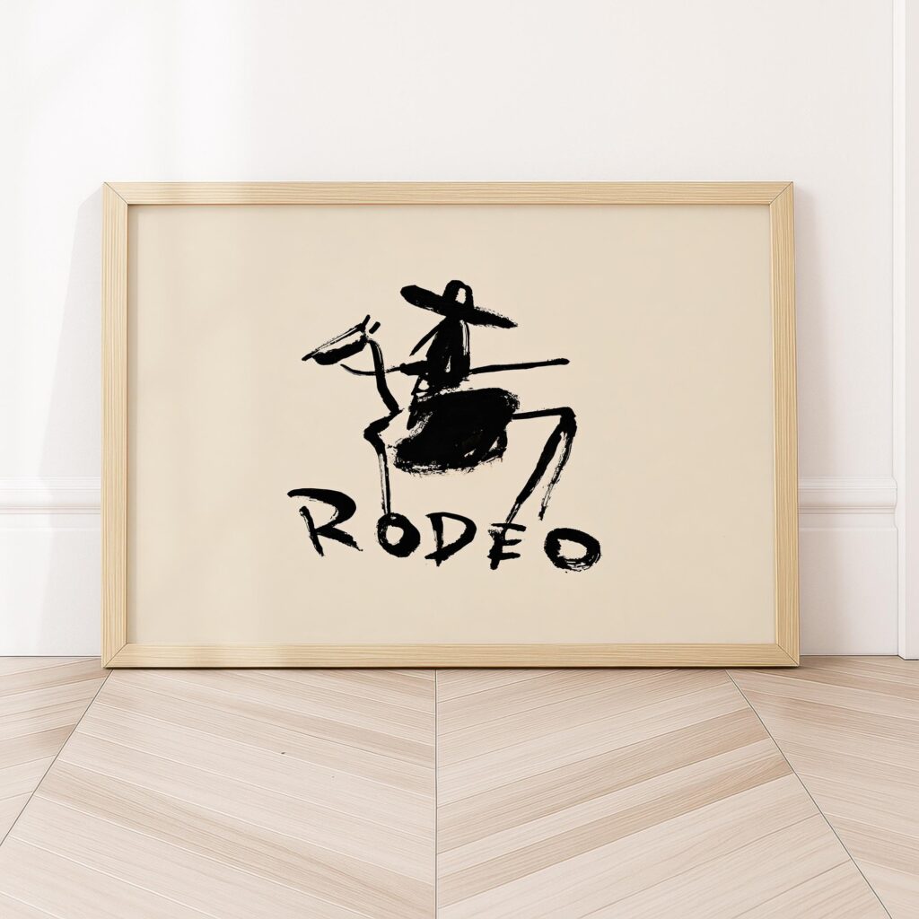 Rodeo Horse Rider Black Ink Wall Art
