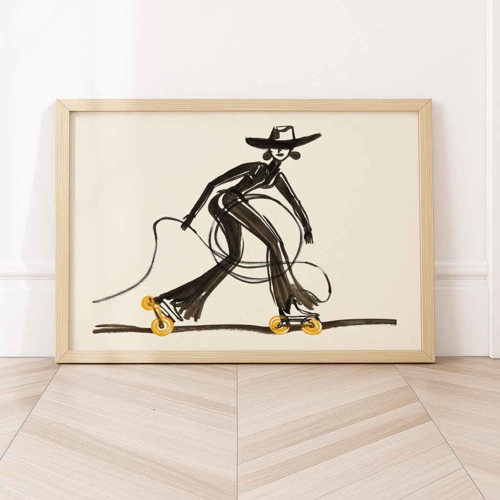 Roller Skating Cowgirl Print