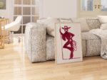 Set of 2 Red Burgundy Cowgirl Sketches Print