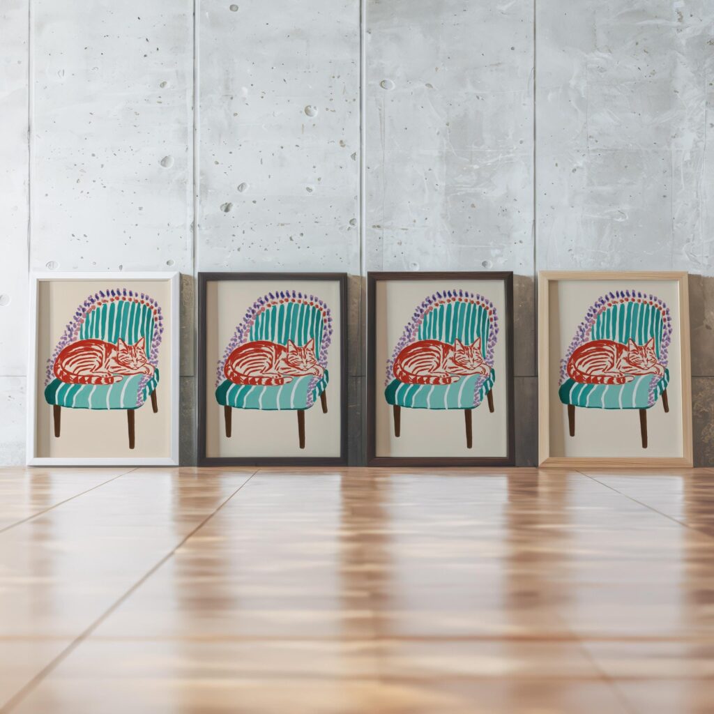 Sleeping Cat on Chair Print