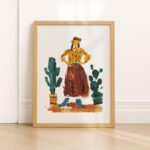 Southwestern Cowgirl Cactus Folk Art Print