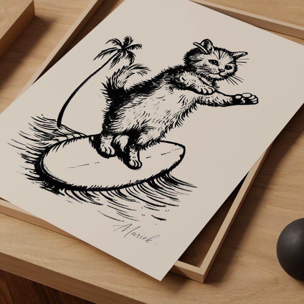 Surfing Cat Print