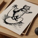 Surfing Cat Print
