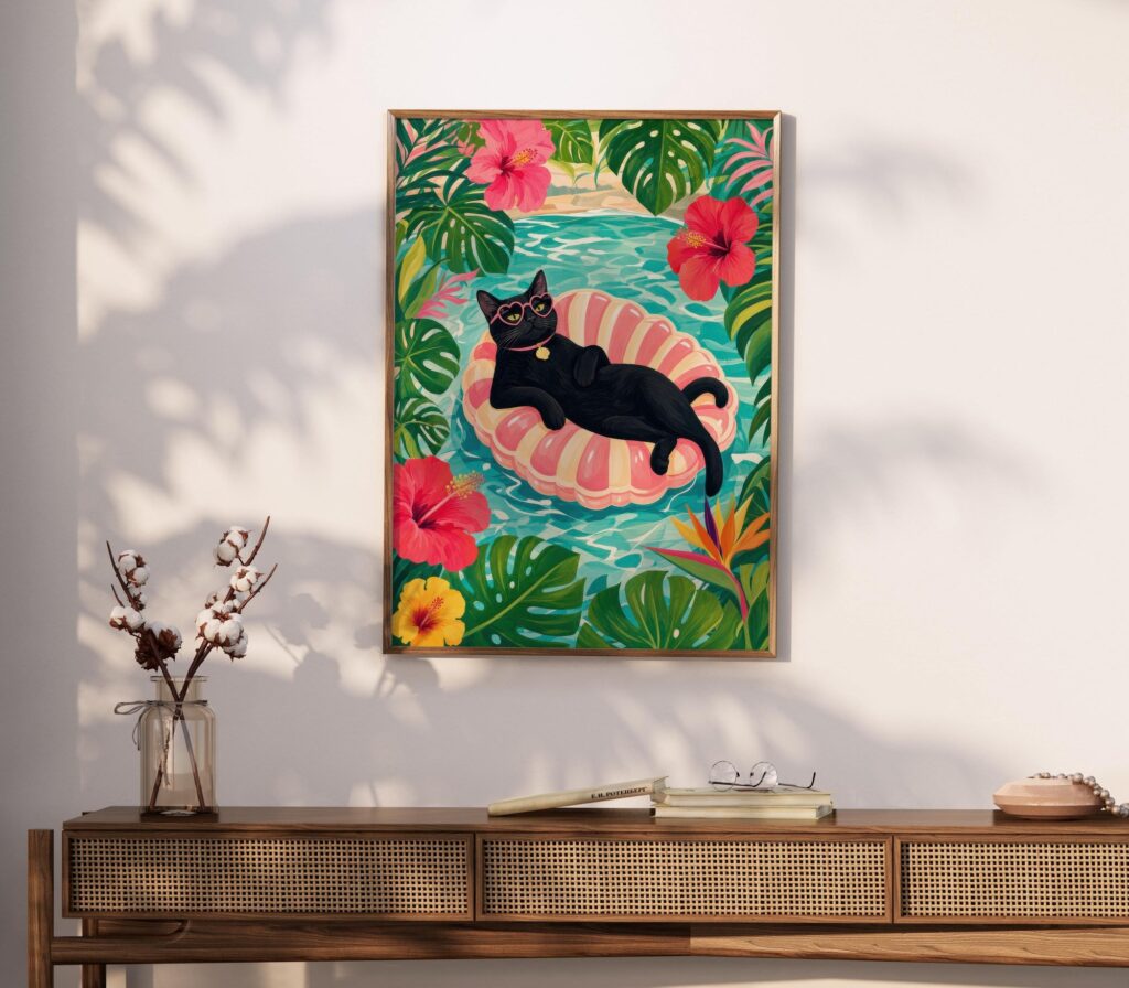 Tropical Black Cat Pool Float Print