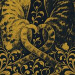 Two Gold Cats Nuzzling Under a Crescent Moon Print