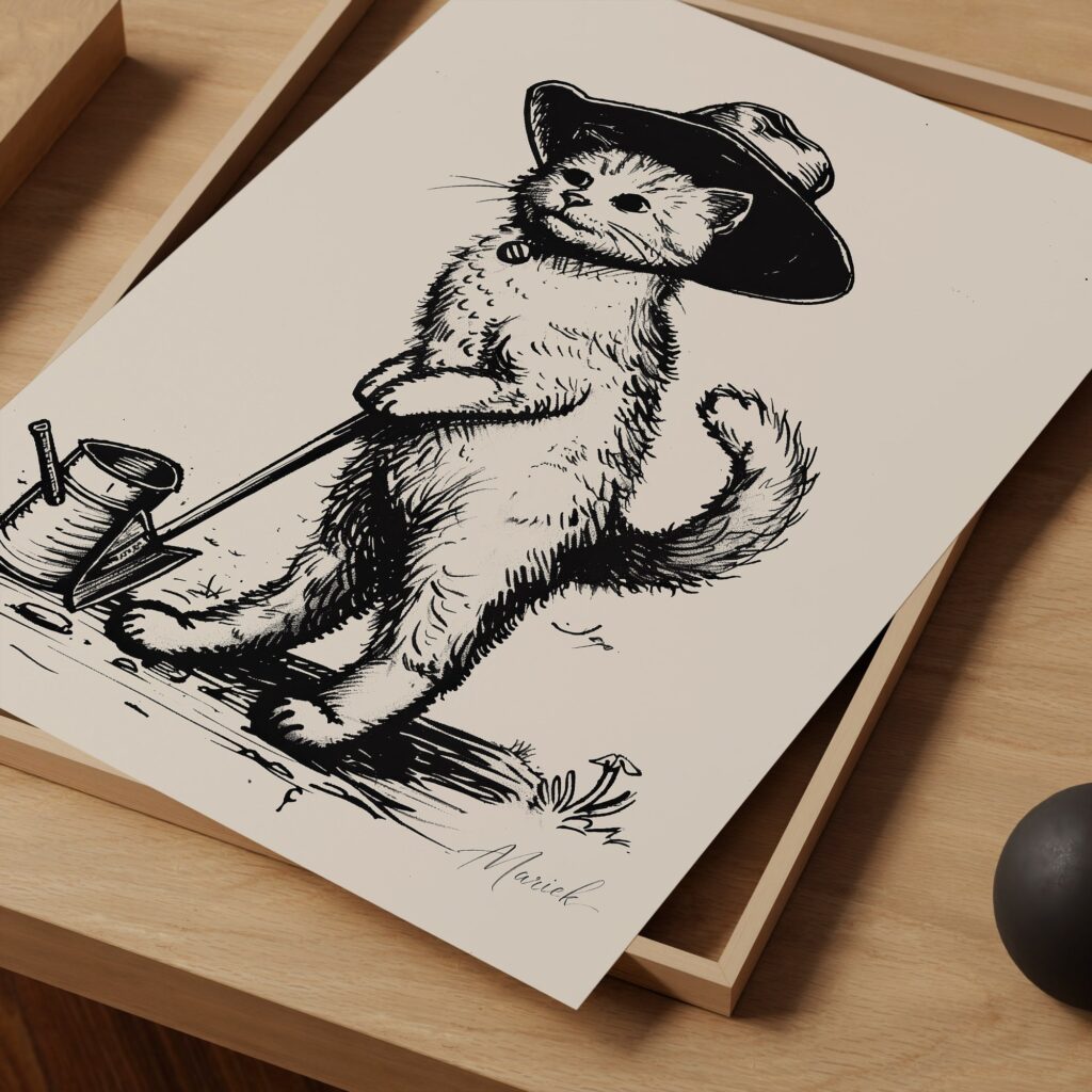 Vintage Cat Gardener Print