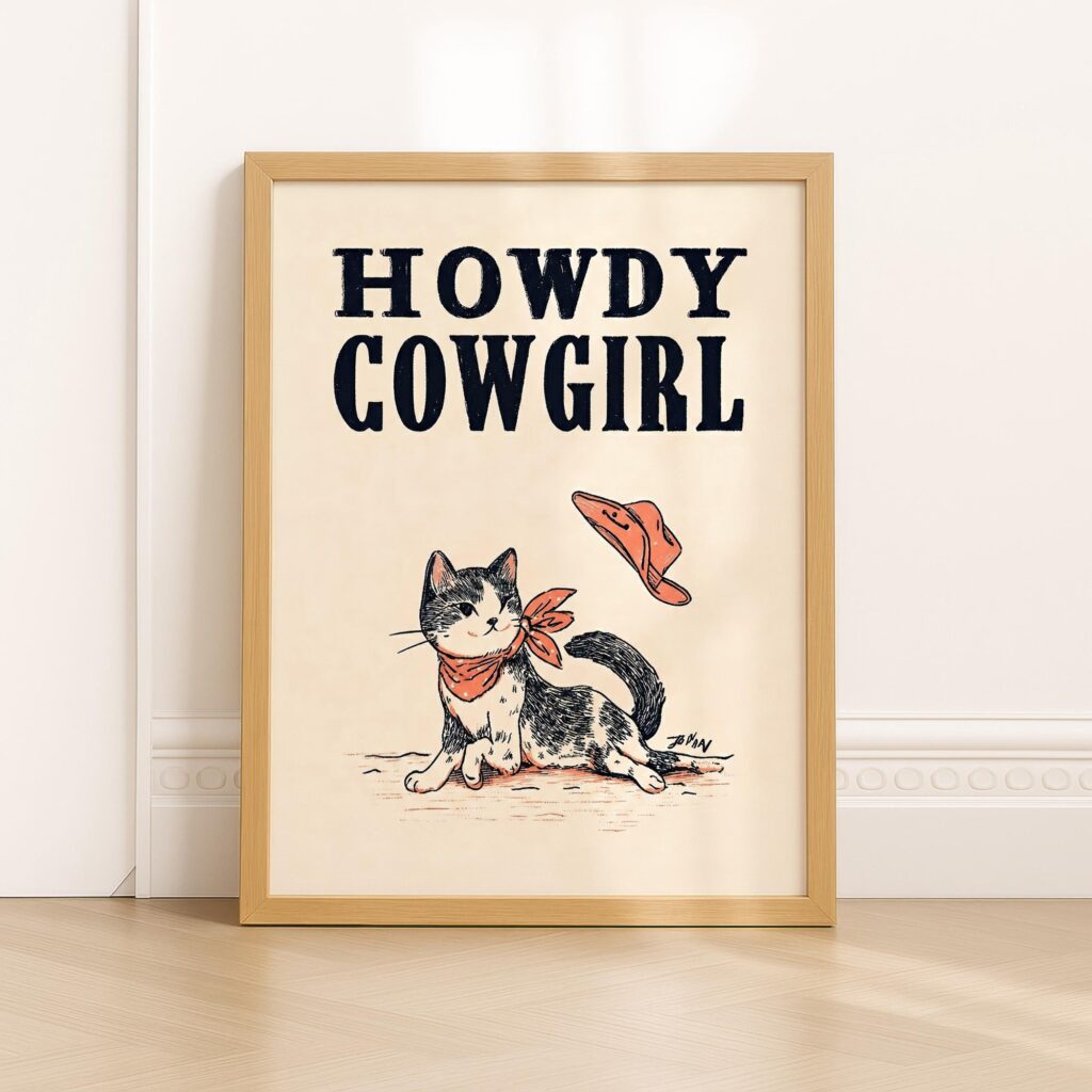 Western Cat Howdy Cowgirl Art Print