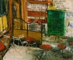 Café Terrace with Posters (1927) by Saeki Yūzō, flat artwork view