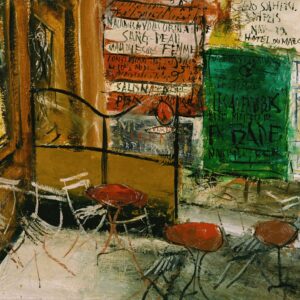 Café Terrace with Posters (1927) by Saeki Yūzō, flat artwork view