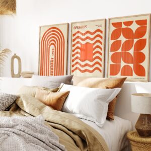 Set of 3 Orange Abstract Bauhaus Prints