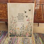 1 Corinthians 13:13 Wildflower & Bee Print, Faith Hope Love Vintage Scripture Wall Art