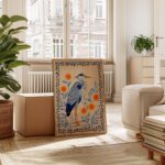 Heron Print - Folk Botanical Wall Art, Blue & Marigold