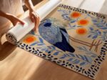 Heron Print - Folk Botanical Wall Art, Blue & Marigold