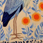 Heron Print - Folk Botanical Wall Art, Blue & Marigold