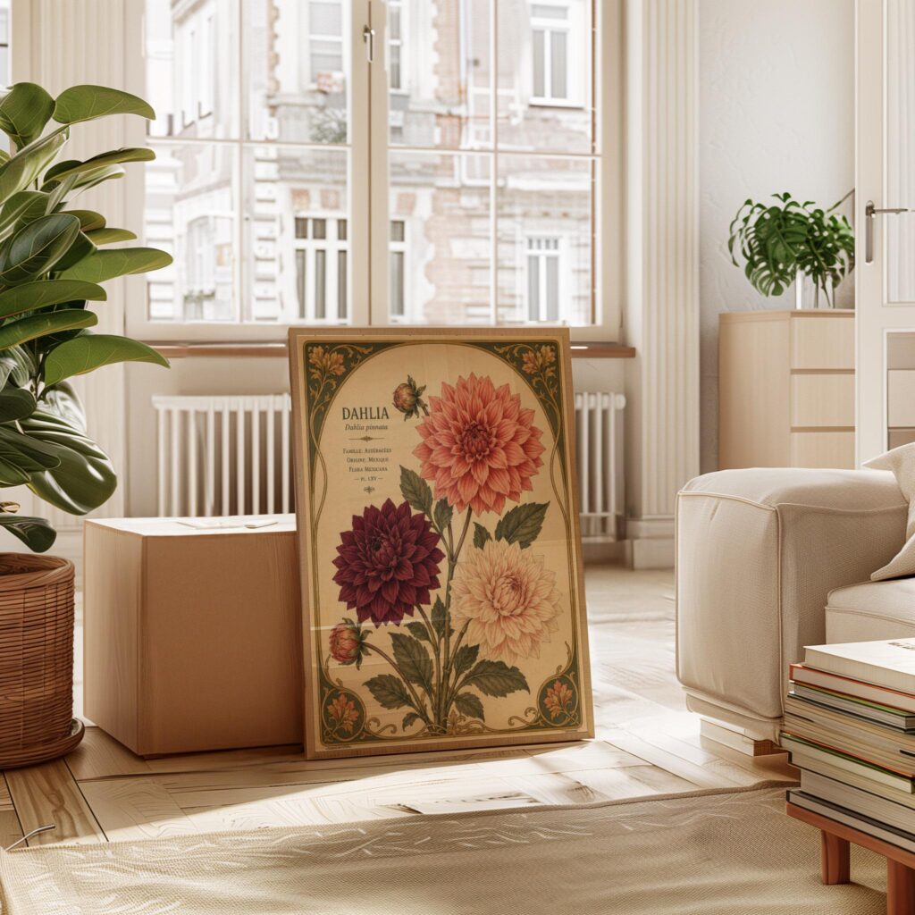 Dahlia Print: Art Nouveau Vintage Botanical Flower Wall Art Home Decor