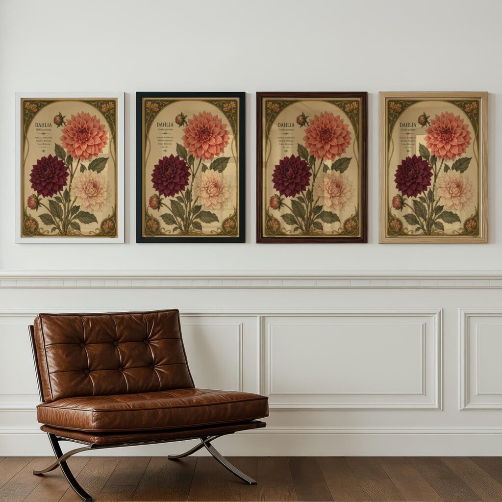 Dahlia Print: Art Nouveau Vintage Botanical Flower Wall Art Home Decor