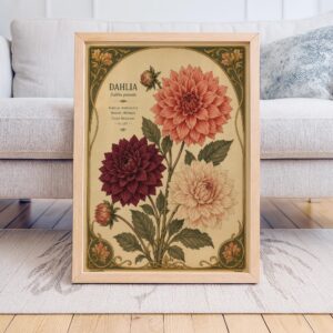 Dahlia Print: Art Nouveau Vintage Botanical Flower Wall Art Home Decor